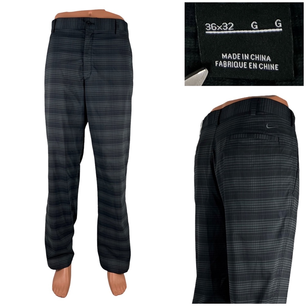 Nike Mens 36 x 32 Pants Golf Gray Plaids Straight Leg Polyester Stretch Casual